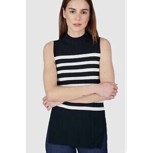 Everlane Breton Striped Sleeveless Turtleneck Ribbed Knit Sweater Small